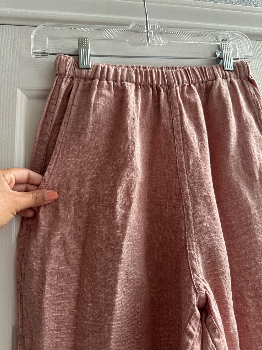 Flax Linen Straight Leg Pants Pink Rose Petite Capsule Minimalist Coastal Boho - Picture 2 of 6